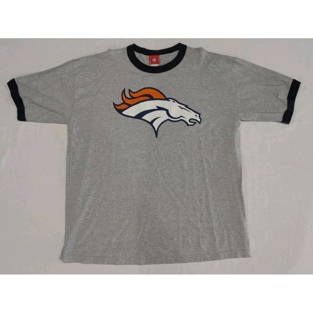 Denver Broncos NFL Gray Ringer T-Shirt Adult Size 2XL XXL